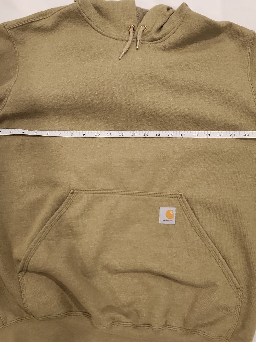 Carhartt Hoodie Sweatshirt Mens Medium Green Loose Fit Yellow Logo On Sleeve - Picture 5 of 5